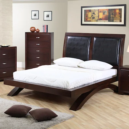 King Faux Leather Headboard Platform Bed